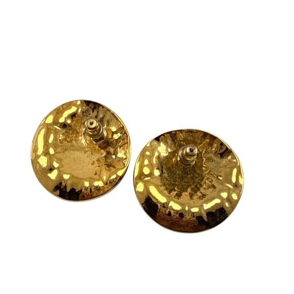 Gold Tone Hammered Round Clip On Earrings Vintage Style Statement Jewelry - Picture 4 of 7